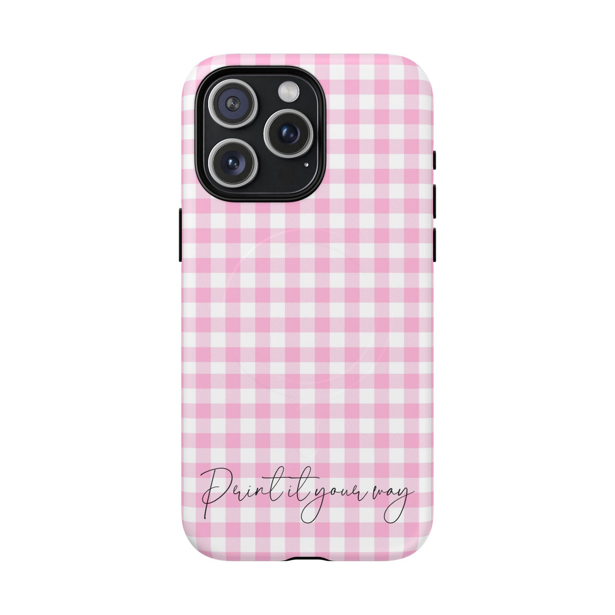 Personalisable Pink Gingham Tough Magnetic Phone Case