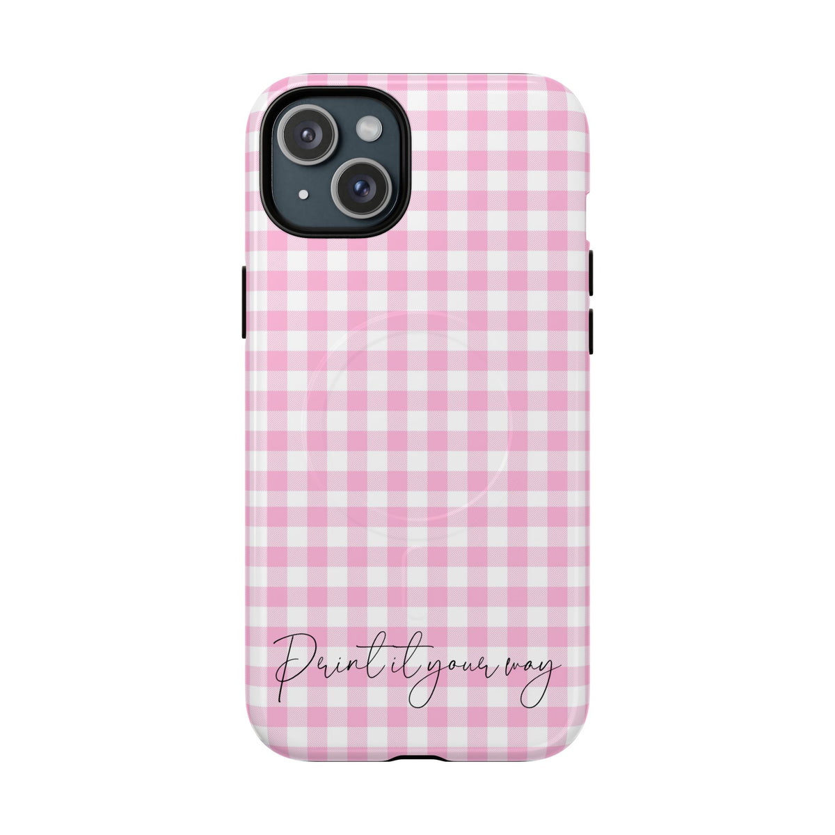 Personalisable Pink Gingham Tough Magnetic Phone Case