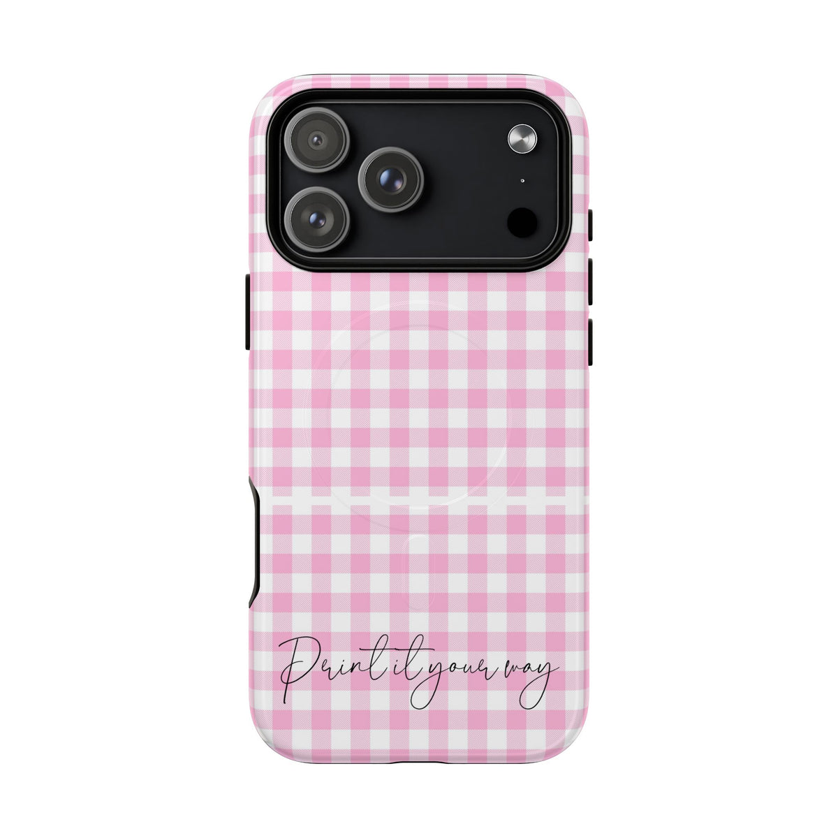 Personalisable Pink Gingham Tough Magnetic Phone Case