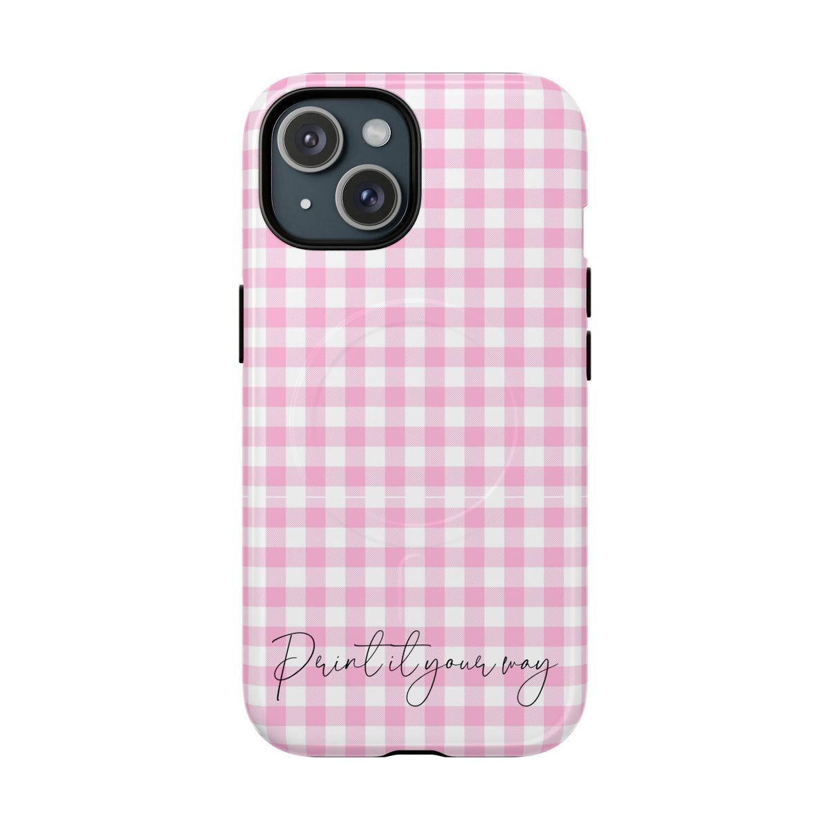 Personalisable Pink Gingham Tough Magnetic Phone Case