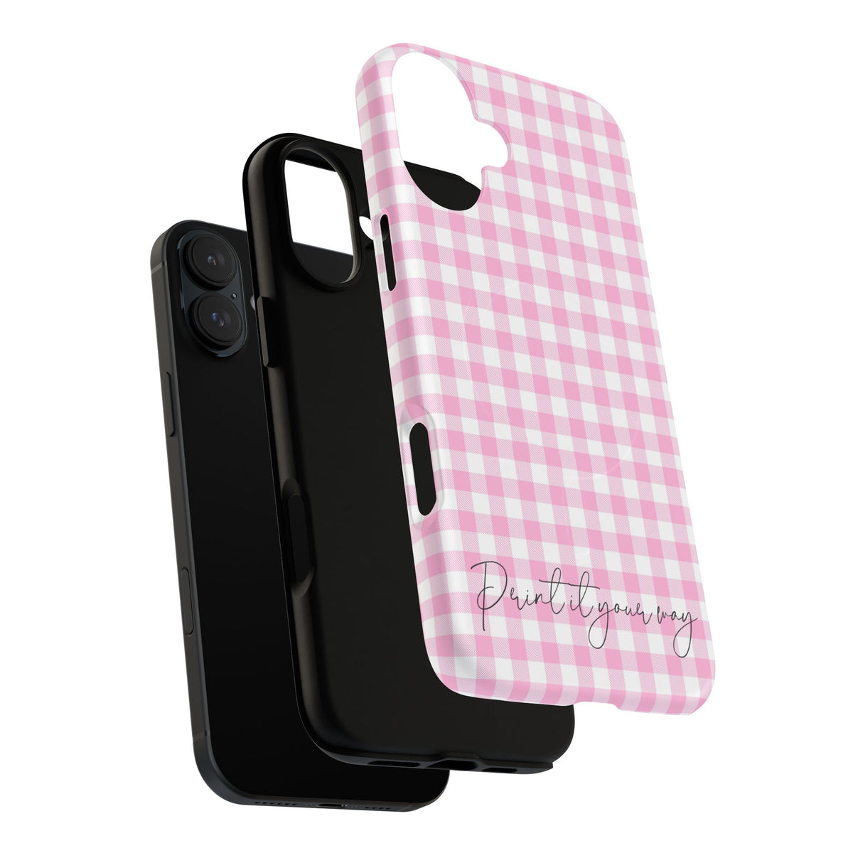 Personalisable Pink Gingham Tough Magnetic Phone Case