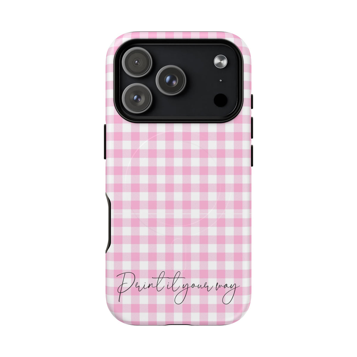 Personalisable Pink Gingham Tough Magnetic Phone Case