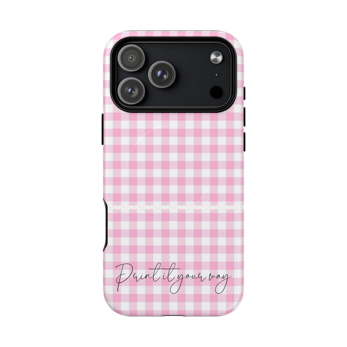 Personalisable Pink Gingham Tough Magnetic Phone Case