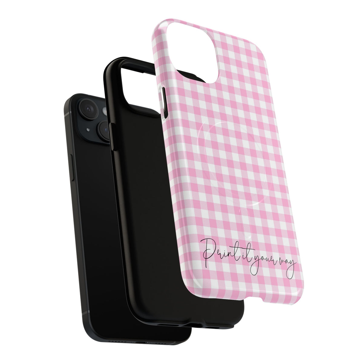 Personalisable Pink Gingham Tough Magnetic Phone Case