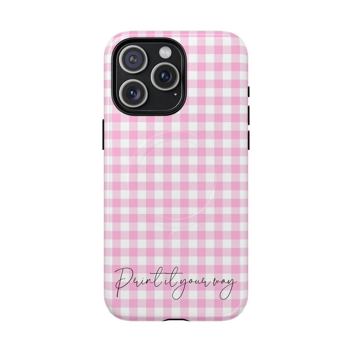 Personalisable Pink Gingham Tough Magnetic Phone Case