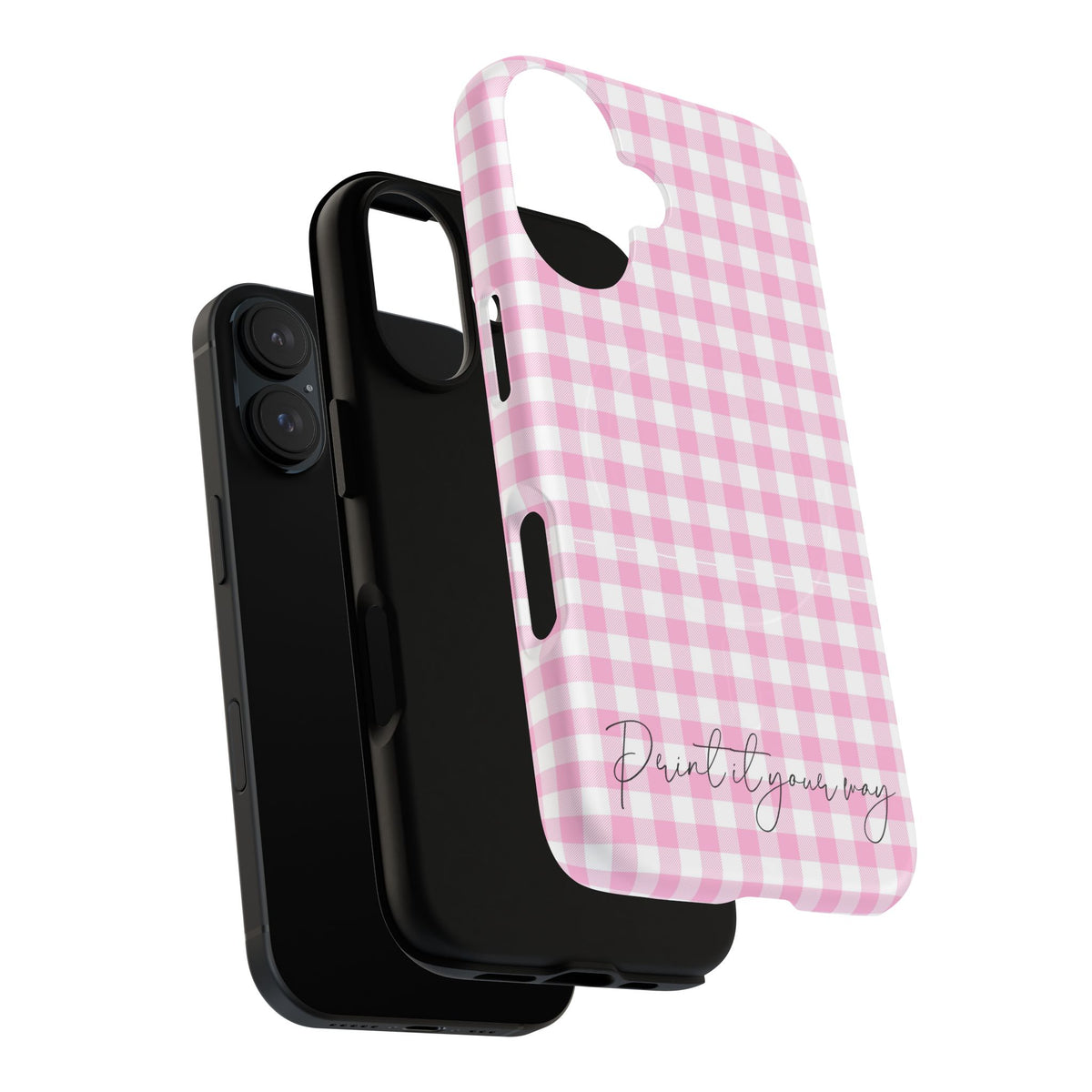 Personalisable Pink Gingham Tough Magnetic Phone Case